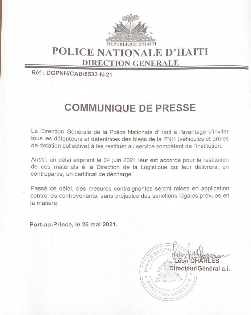 HaïtiAdministration  La police nationale invite les détenteurs de ses