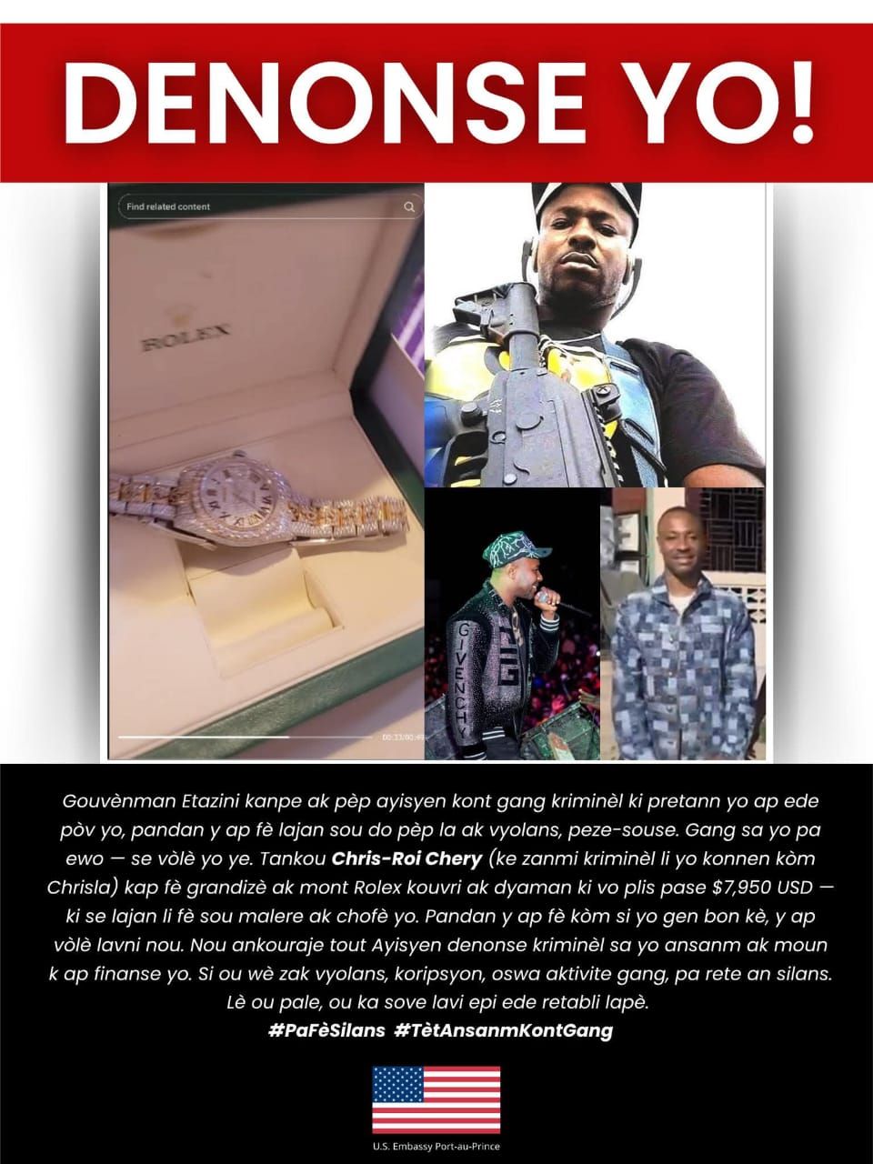 Le chef de gang Chrisla visé par un message de l’ambassade américaine ...